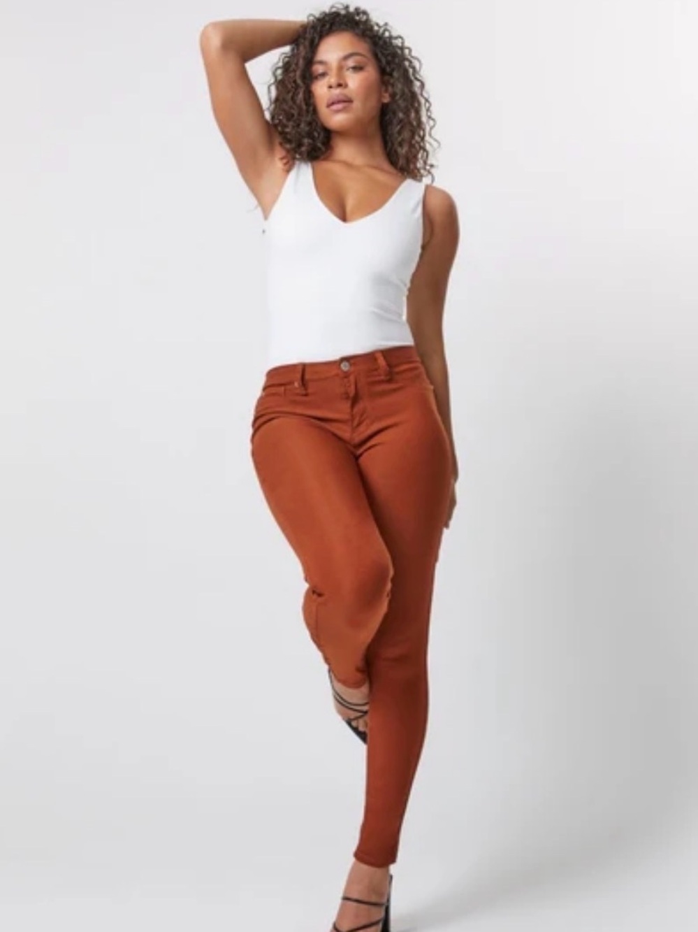 YMI Rust-Colored High-Rise Skinny Jeans